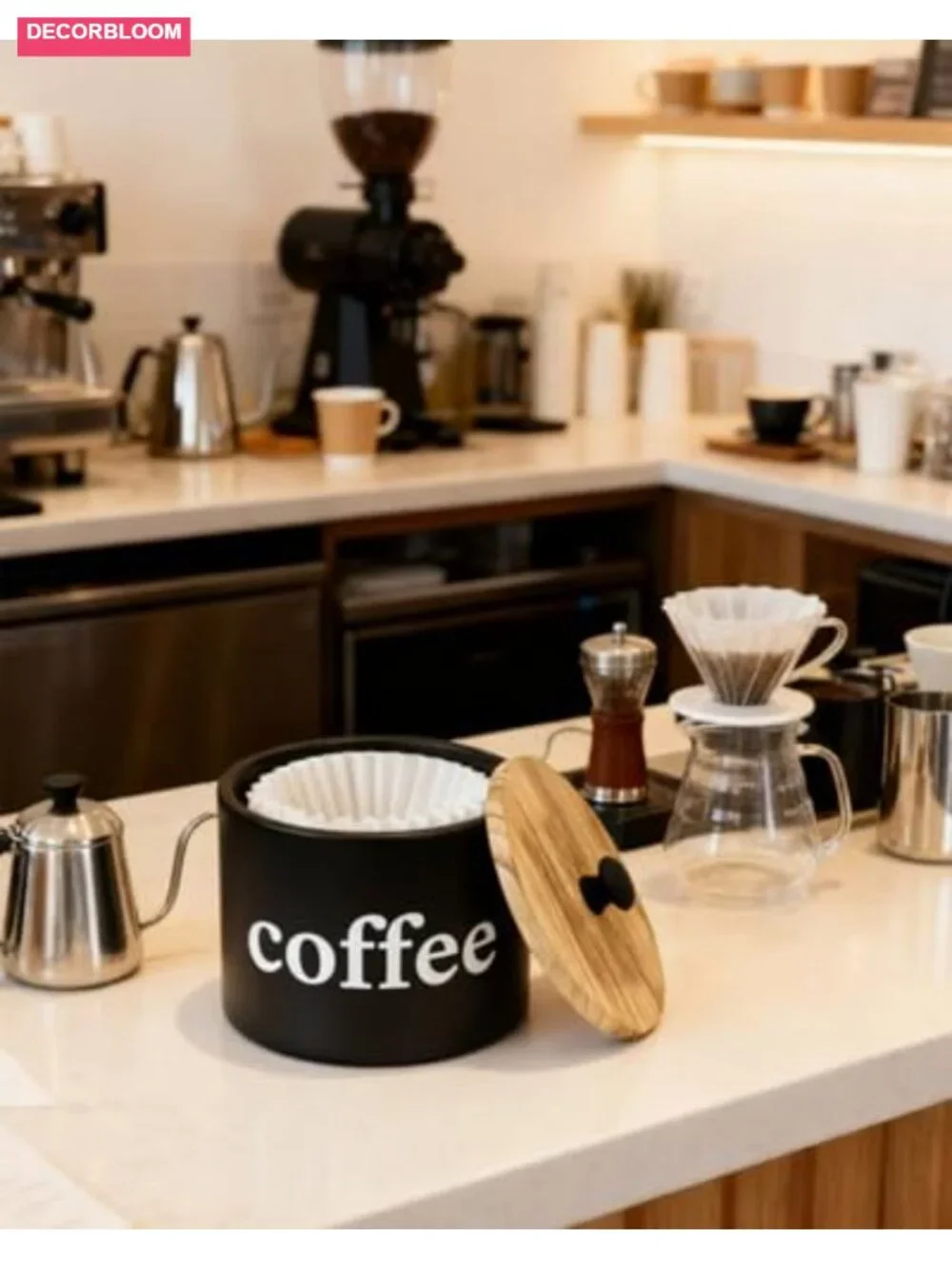 Wooden Coffee Filter Holder with Lid | Countertop Storage Box | Space-Saving